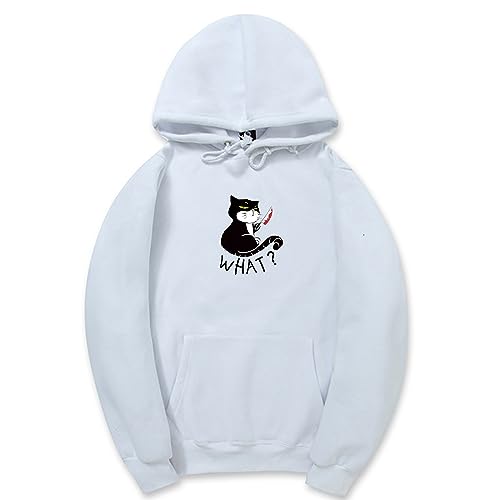 CORIRESHA Unisex Funny With Knife Cat Hoodie Drawstring Kangaroo Pocket Halloween Sweatshirt