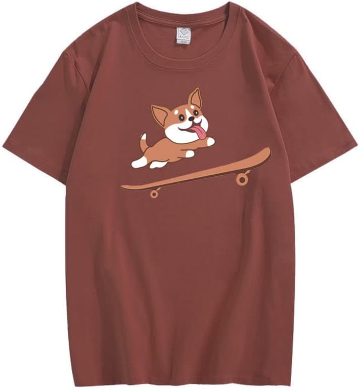 CORIRESHA Adolescente Lindo Shiba Inu Perro Monopatín Cuello Redondo Manga Corta Camiseta Acogedora