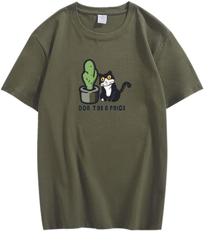 CORIRESHA Divertidos Gatos Blancos y Negros Camisetas de Cactus Ropa Casual de Verano para Adolescentes Kawaii