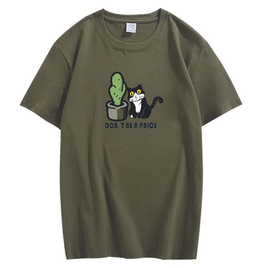 CORIRESHA Divertidos Gatos Blancos y Negros Camisetas de Cactus Ropa Casual de Verano para Adolescentes Kawaii