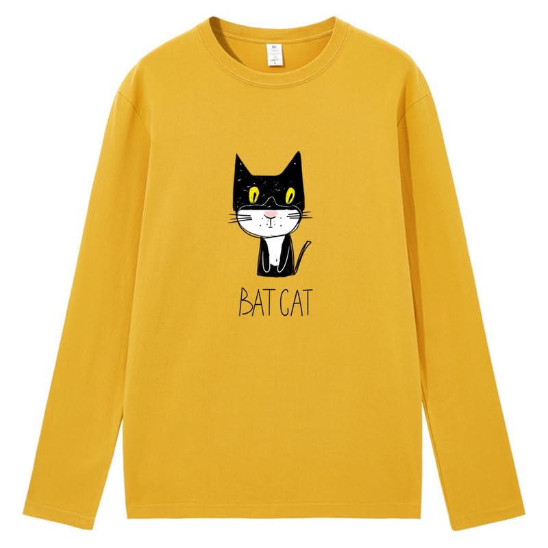 CORIRESHA Teen Funny Cat Bat Crew Neck Long Sleeves Casual Fall T-Shirt