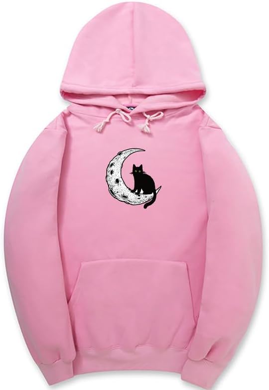 CORIRESHA Sudadera con capucha unisex Moon Cat Casual de manga larga suave y linda sudadera con bolsillo
