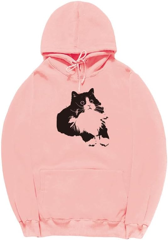 CORIRESHA Cute Cat Hoodie Long Sleeve Drawstring Soft Cotton Basic Sweatshirt