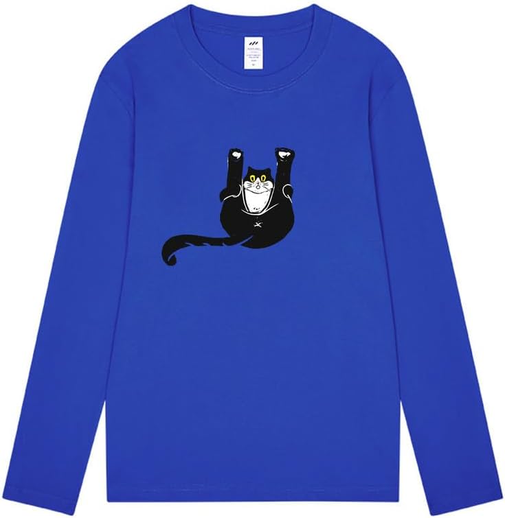 CORIRESHA Unisex Funny Cat Tops Crewneck Long Sleeves Fall Cotton Cute T-Shirts