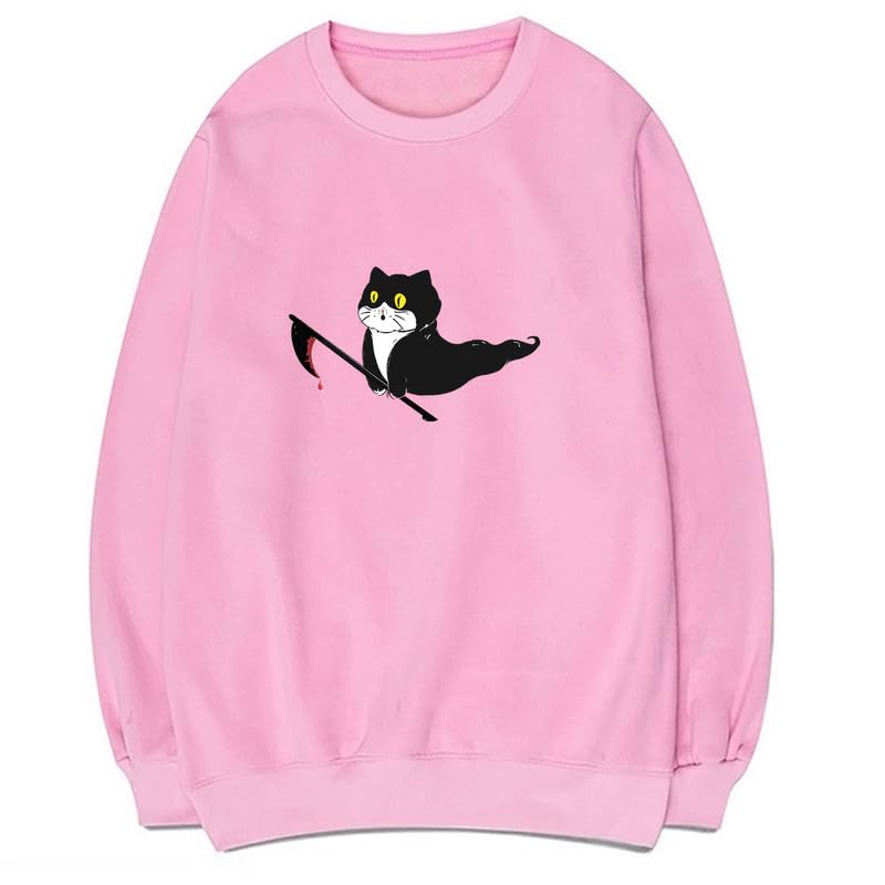 CORIRESHA Teen Ghost Cat Sweatshirt Crewneck Long Sleeve Halloween Gothic Pullover