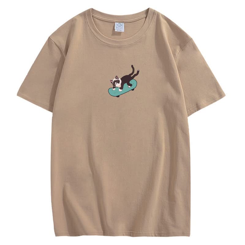 CORIRESHA Hombres Mujeres Monopatín Gato Cuello Redondo Manga Corta Suelta Tallas Grandes Camisetas