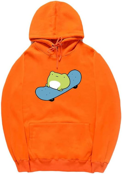 CORIRESHA Sudadera básica con capucha de rana para mujer, manga larga, bolsillo canguro, monopatín