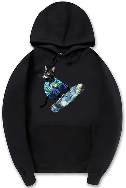 CORIRESHA Sudadera unisex con capucha para gato, informal, de manga larga, con cordón, básica, para monopatín