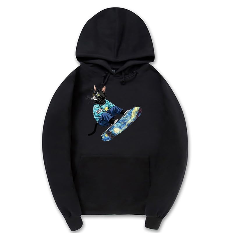 CORIRESHA Sudadera unisex con capucha para gato, informal, de manga larga, con cordón, básica, para monopatín