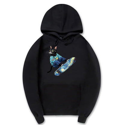 CORIRESHA Sudadera unisex con capucha para gato, informal, de manga larga, con cordón, básica, para monopatín