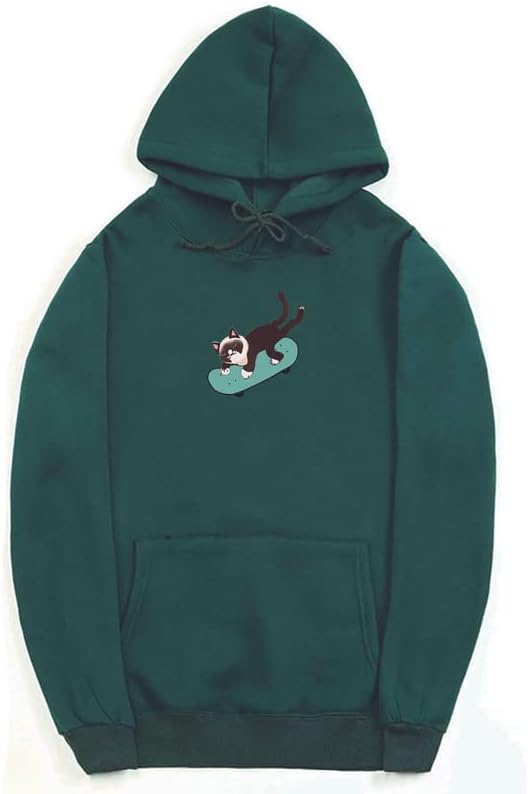CORIRESHA Sudadera unisex divertida con diseño de gato y monopatín, de manga larga, suave y acogedora, a la moda