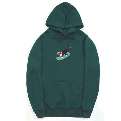 CORIRESHA Sudadera unisex divertida con diseño de gato y monopatín, de manga larga, suave y acogedora, a la moda
