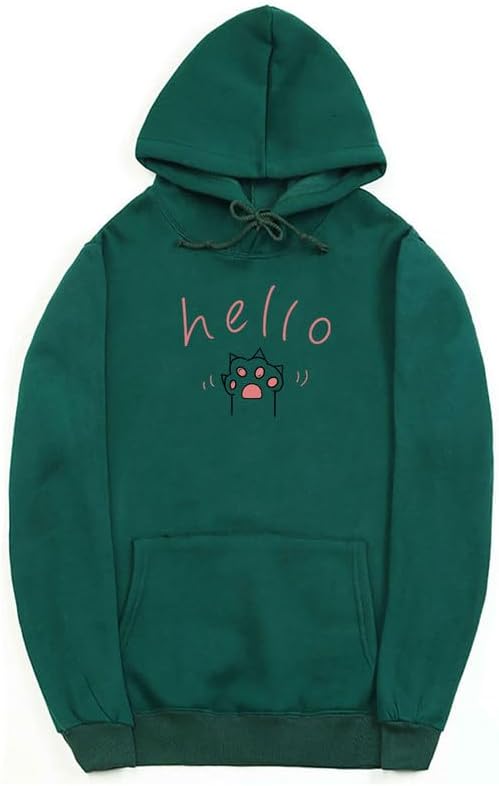 CORIRESHA Cat Paw Graphic Hoodie Drawstring Pocket Kawaii Cute Letter Sweatshirt