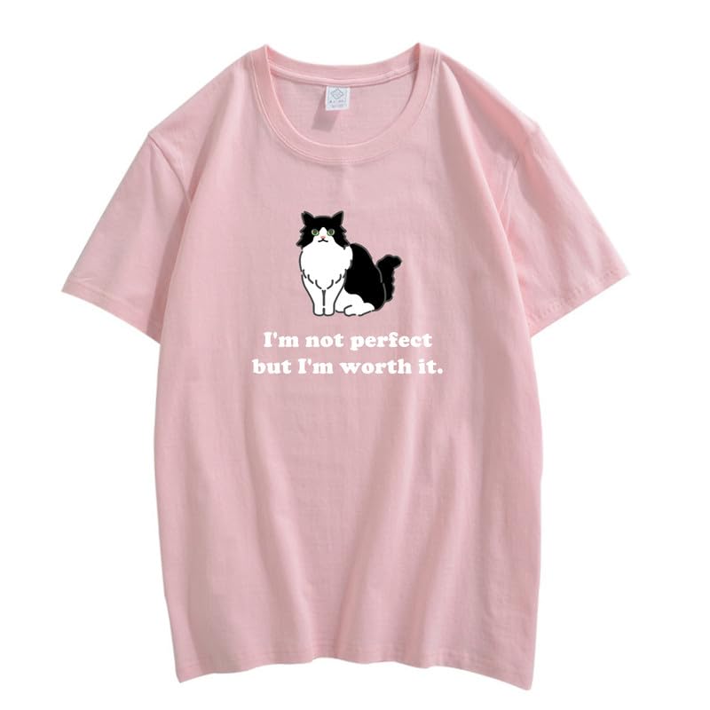 CORIRESHA Camiseta personalizada de algodón suelta casual de manga corta con cuello redondo de gato lindo para mujer