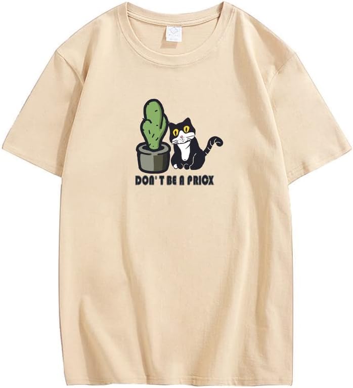 CORIRESHA Divertidos Gatos Blancos y Negros Camisetas de Cactus Ropa Casual de Verano para Adolescentes Kawaii