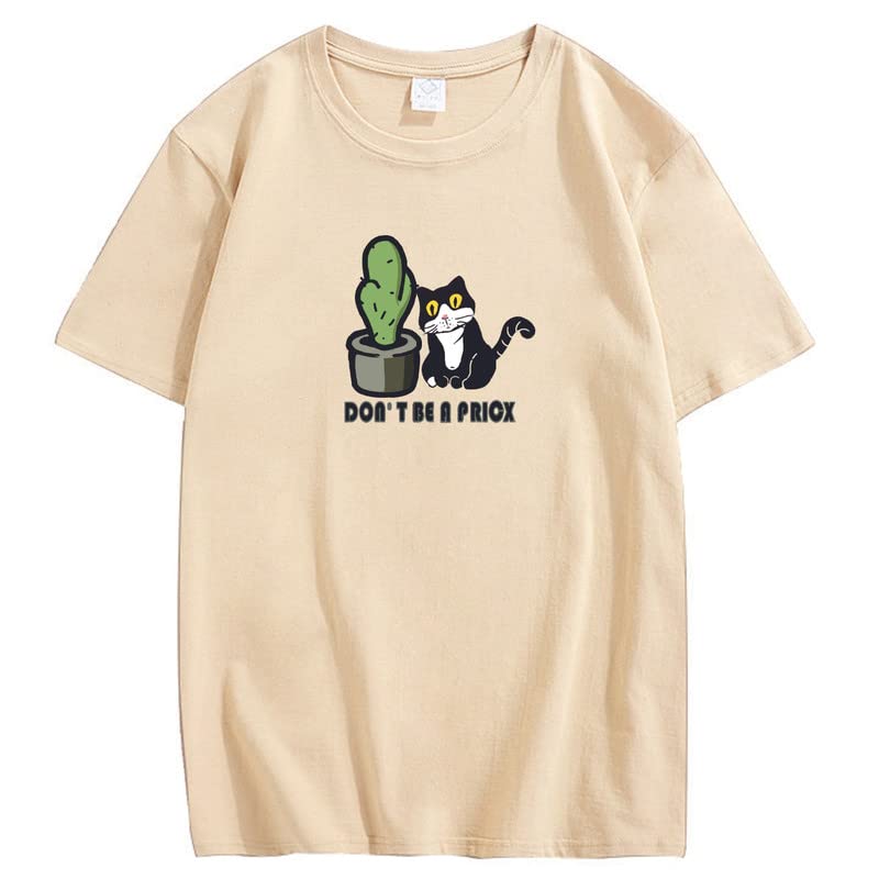 CORIRESHA Funny Black and White Cats Cactus T-Shirts Casual Summer Teens Kawaii Clothing