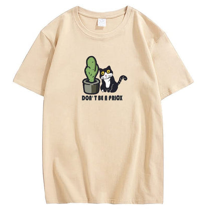 CORIRESHA Divertidos Gatos Blancos y Negros Camisetas de Cactus Ropa Casual de Verano para Adolescentes Kawaii