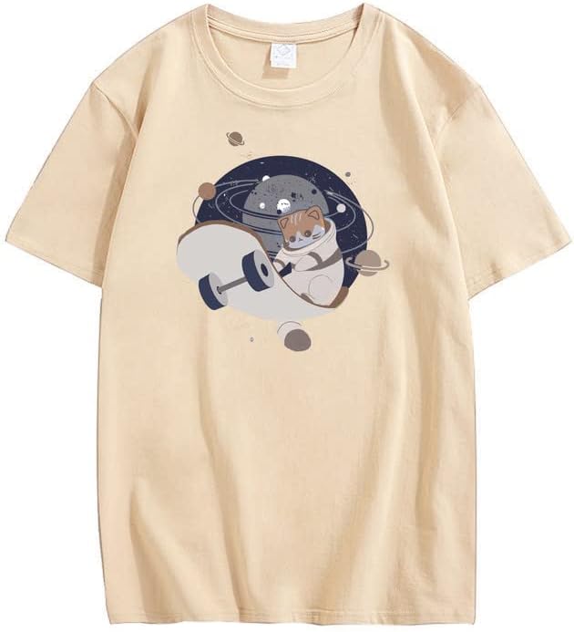 CORIRESHA Camiseta holgada de manga corta con cuello redondo y monopatín de gato lindo para adolescente