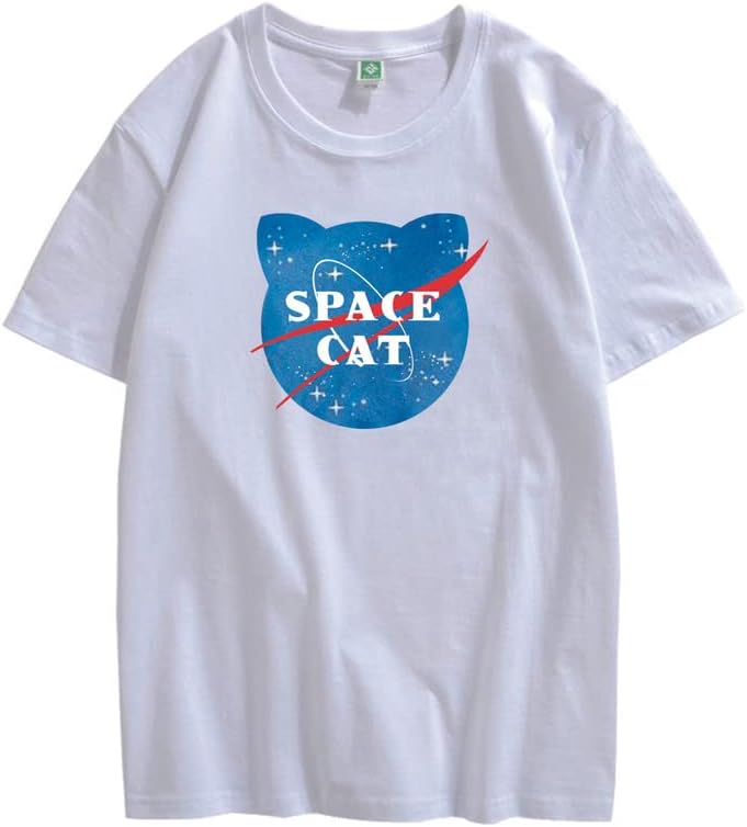 CORIRESHA Camiseta unisex de manga corta con estampado de gato espacial Kawaii