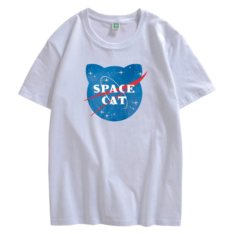 CORIRESHA Camiseta unisex de manga corta con estampado de gato espacial Kawaii