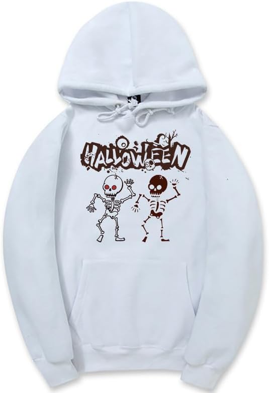 CORIRESHA Teen Halloween Skeleton Hoodie Casual Drawstring Y2K Aesthetic Gothic Sweatshirt