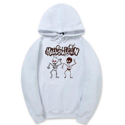 CORIRESHA Teen Halloween Skeleton Hoodie Casual Drawstring Y2K Aesthetic Gothic Sweatshirt