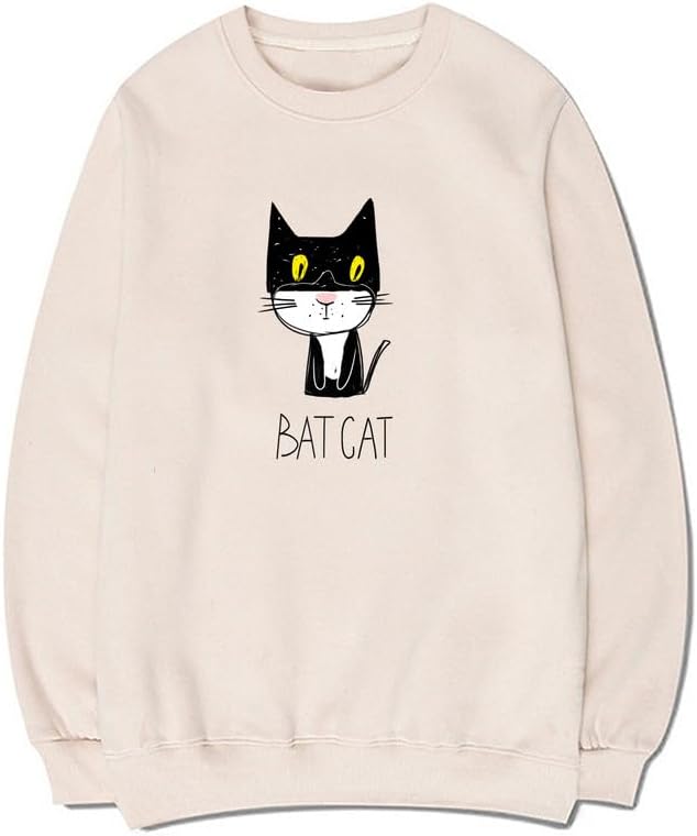CORIRESHA Unisex Funny Bat Cat Long Sleeve Crewneck Soft Cotton Pullover Sweatshirt