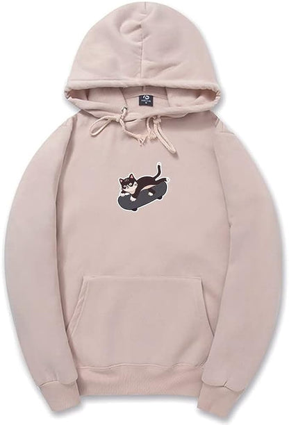CORIRESHA Adolescente Kawaii Sudadera con capucha Skateboard Cat Casual Sudadera de algodón de manga larga