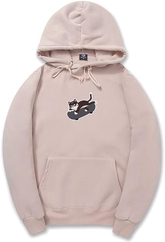 CORIRESHA Adolescente Kawaii Sudadera con capucha Skateboard Cat Casual Sudadera de algodón de manga larga