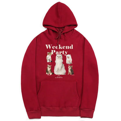 CORIRESHA Unisex Cat Lover Cute Hoodie Casual Long Sleeve Drawstring Basic Letter Sweatshirt