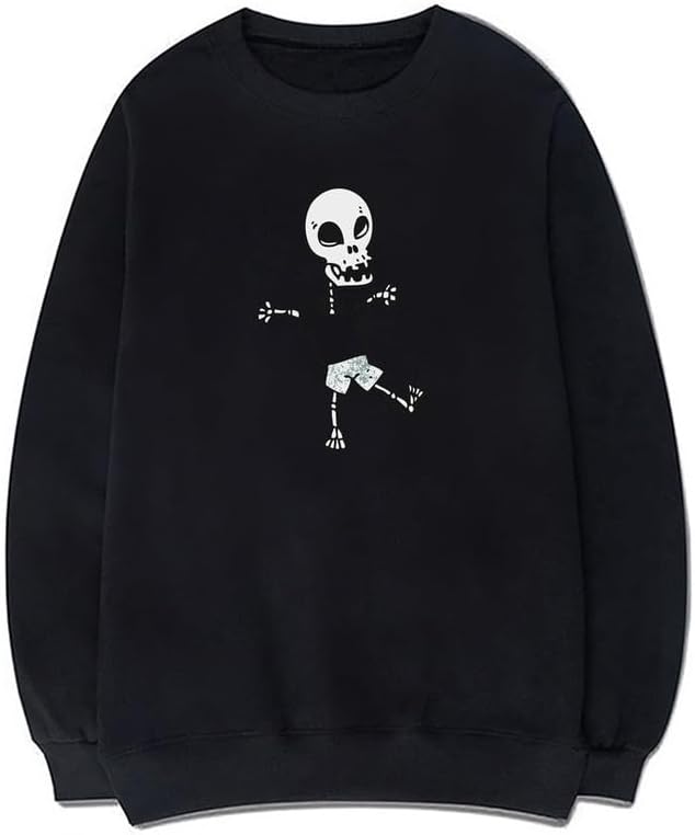 CORIRESHA Halloween Skull Crew Neck Long Sleeve Y2k Gothic Funny Pullover Sweatshirt