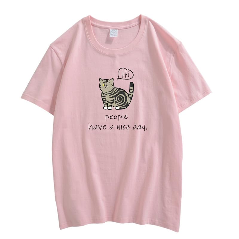 CORIRESHA Adolescente Lindo Gato Cuello Redondo Manga Corta Casual Letra Personalizada Camiseta