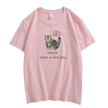 CORIRESHA Adolescente Lindo Gato Cuello Redondo Manga Corta Casual Letra Personalizada Camiseta