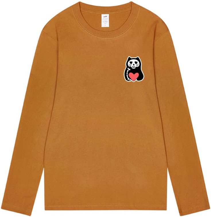 CORIRESHA Teen Cute Cat Heart Crewneck Long Sleeve Soft Cotton T-Shirt