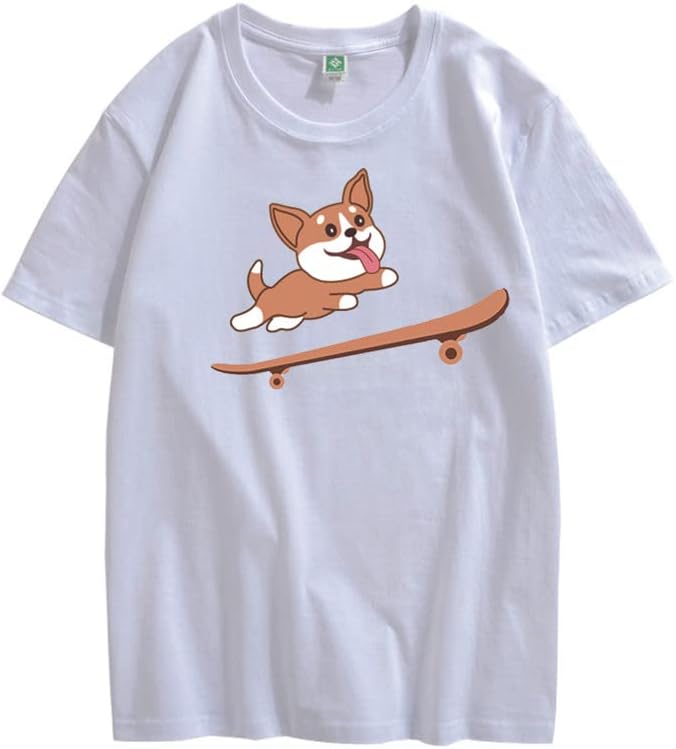 CORIRESHA Adolescente Lindo Shiba Inu Perro Monopatín Cuello Redondo Manga Corta Camiseta Acogedora