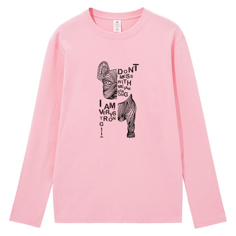 CORIRESHA Teen Funny Dog Crewneck Long Sleeve Soft Cotton Letter T-Shirt