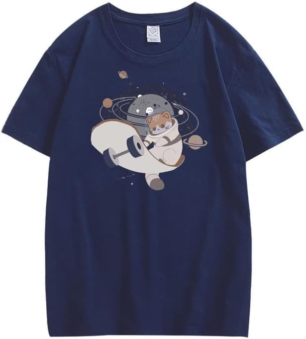 CORIRESHA Camiseta holgada de manga corta con cuello redondo y monopatín de gato lindo para adolescente