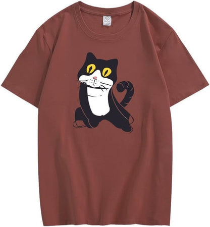 CORIRESHA Camiseta de gato lindo casual cuello redondo manga corta verano básico algodón tops