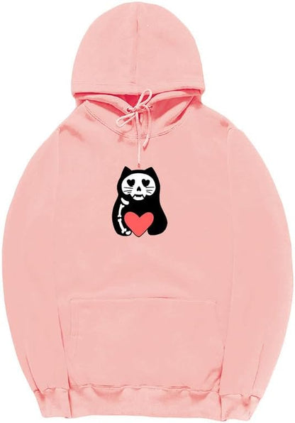 CORIRESHA Unisex Funny Cat Hoodie Long Sleeve Drawstring Pocket Heart Sweatshirt