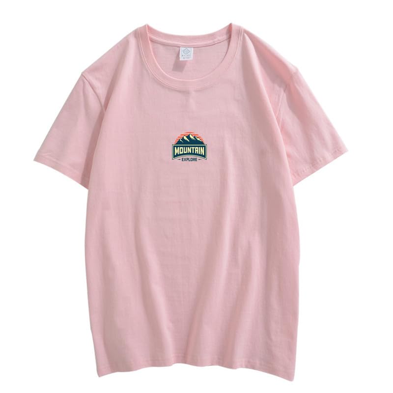 CORIRESHA Camiseta unisex de algodón holgada de manga corta con cuello redondo y gráfico de montaña retro