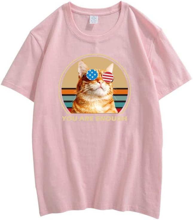 CORIRESHA Cat Lovers Camisetas Cuello Redondo Manga Corta Adolescentes Eres Suficiente Lindo Tops