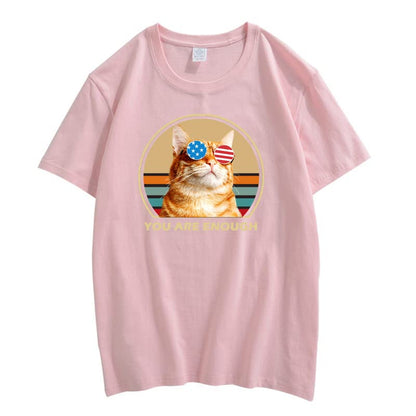 CORIRESHA Cat Lovers Camisetas Cuello Redondo Manga Corta Adolescentes Eres Suficiente Lindo Tops