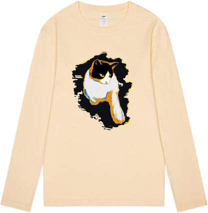 CORIRESHA Teen Cute Cat Crew Neck Long Sleeve Casual Soft Cotton T-Shirt