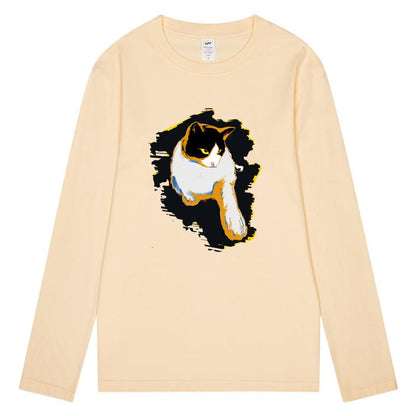 CORIRESHA Teen Cute Cat Crew Neck Long Sleeve Casual Soft Cotton T-Shirt