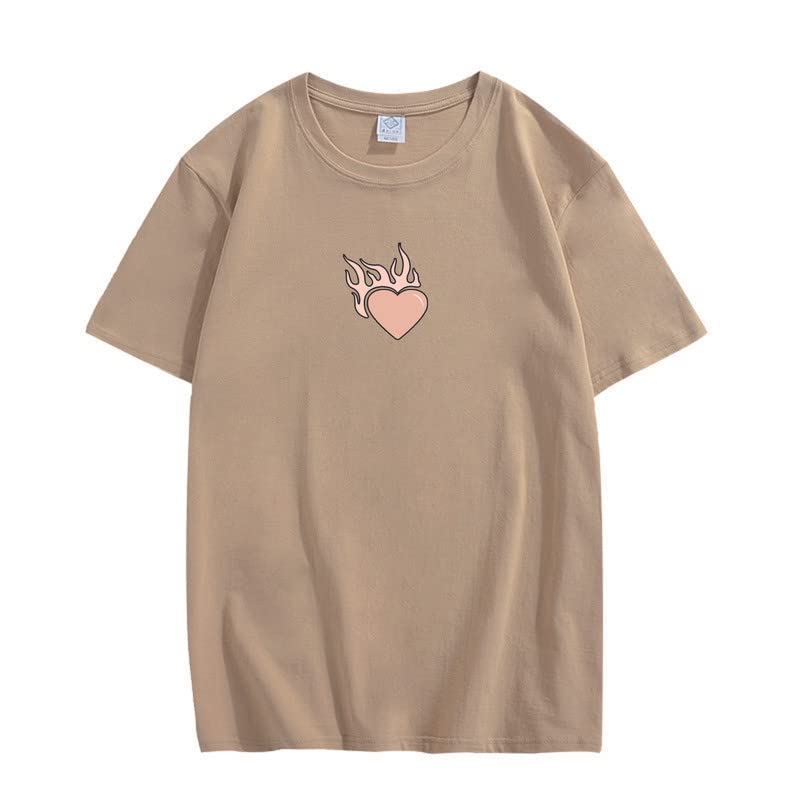 CORIRESHA Adolescente Lindo Corazón Llama Cuello Redondo Manga Corta Casual Algodón San Valentín Camiseta
