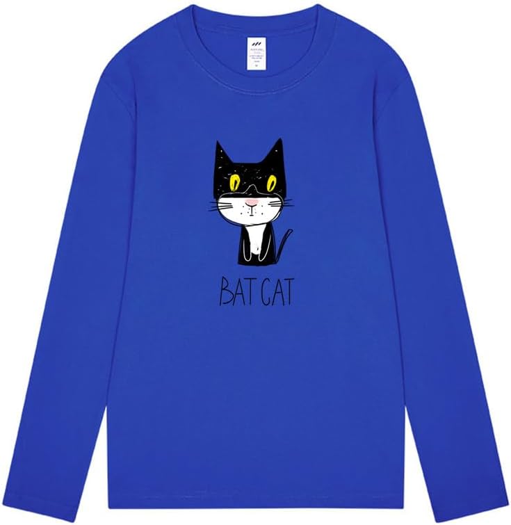 CORIRESHA Teen Funny Cat Bat Crew Neck Long Sleeves Casual Fall T-Shirt