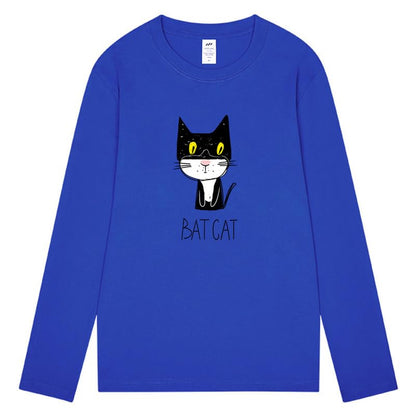 CORIRESHA Teen Funny Cat Bat Crew Neck Long Sleeves Casual Fall T-Shirt