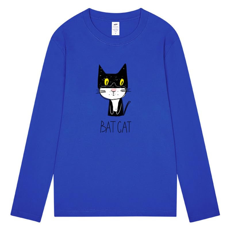 CORIRESHA Teen Funny Cat Bat Crew Neck Long Sleeves Casual Fall T-Shirt