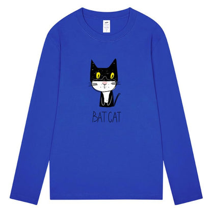 CORIRESHA Teen Funny Cat Bat Crew Neck Long Sleeves Casual Fall T-Shirt