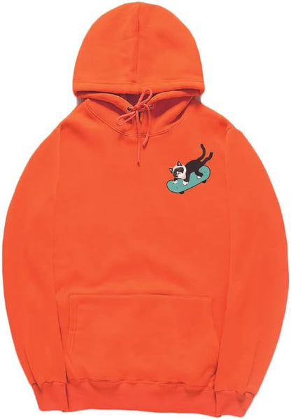 CORIRESHA Youth Cute Skateboard Cat Casual Long Sleeve Drawstring Solid Hoodie Sweatshirt